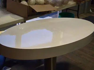 Lot of (2) Display Table with Metal Base 47" x 25 1/2" x 29 1/2" (white) (oval)