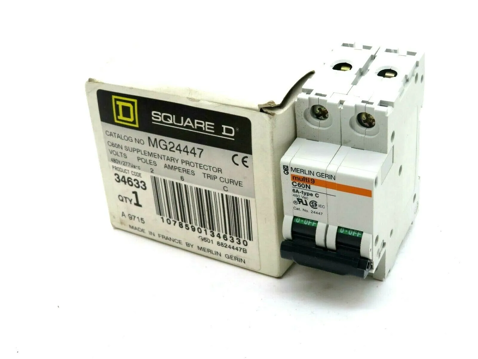 NEW SQUARE D MG24447 C60N SUPPLEMENTARY PROTECTOR 2 POLES 6 AMP