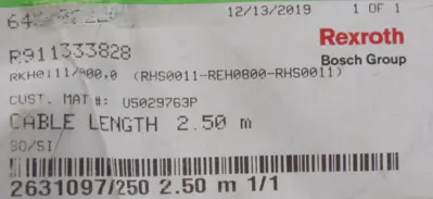 NEW REXROTH R911333828 CABLE RKH0210 2.50M
