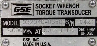 USED GSE 032040-00500 SOCKET WRENCH TORQUE TRANSDUCER 03204000500