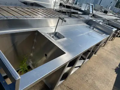 Used Falcon Restaurant Supply Used 108" Stainless Steel Table Counter with Sink and Faucet - SS144 Dishtables Illinois US | Falcon Restaurant Supply #1375999
