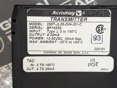 Acromag 250T-JL05-DIN-IS1-C Thermocouple Transmitter Module New