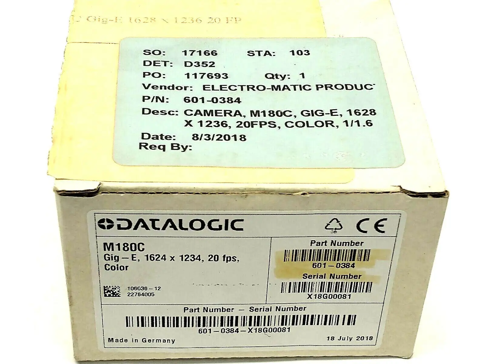 601-0384, M180C | Datalogic 601-0384 Gig-E Color CCD Camera 1628x1236 20FPS 1/1.8" M180C - New