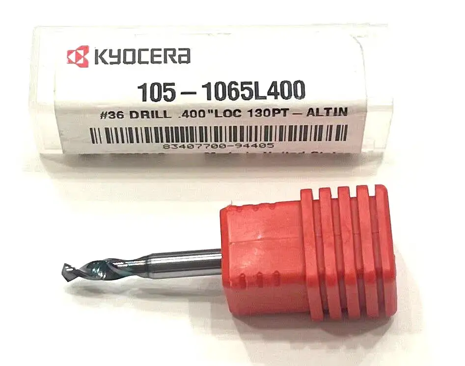 Kyocera #36 Solid Carbide Drill AlTiN Coating 2 Flute 130° Point USA Made