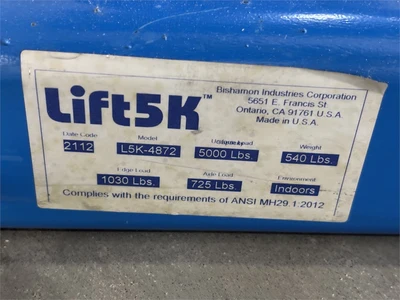 Used BISHAMON OPTIMUS LIFT5K-4872 Scissor Lifters Florida US | MachineryMax #1356635