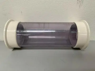 USED ACRYLIC 0.4 LITER CHROMATOGRAPHY BUBBLE TRAPS 2.5" X 6" W/ SANITARY FITS