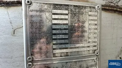 USED Wichita Steel Fab 15,500 Gal Wichita Steel Fab Tank, 304 S/S, API 650