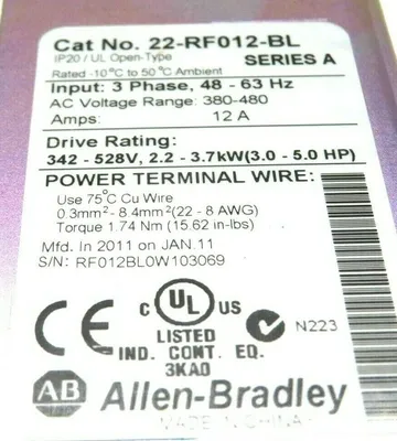NEW ALLEN BRADLEY 22-RF012-BL LINE FILTER SERIES A 22RF012BL