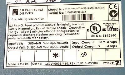 USED EUROTHERM 650V/040/400/0/00/DISPR/US/RS0/0