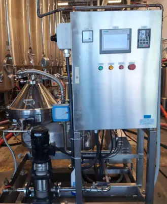 CSSC RPDB 205VC-01B beer clarifier skid, 316SS.
