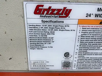Used 2021 GRIZZLY INDUSTRIAL G9962Z Wide Belt Sanders Ohio US | HGR 24 #1345137