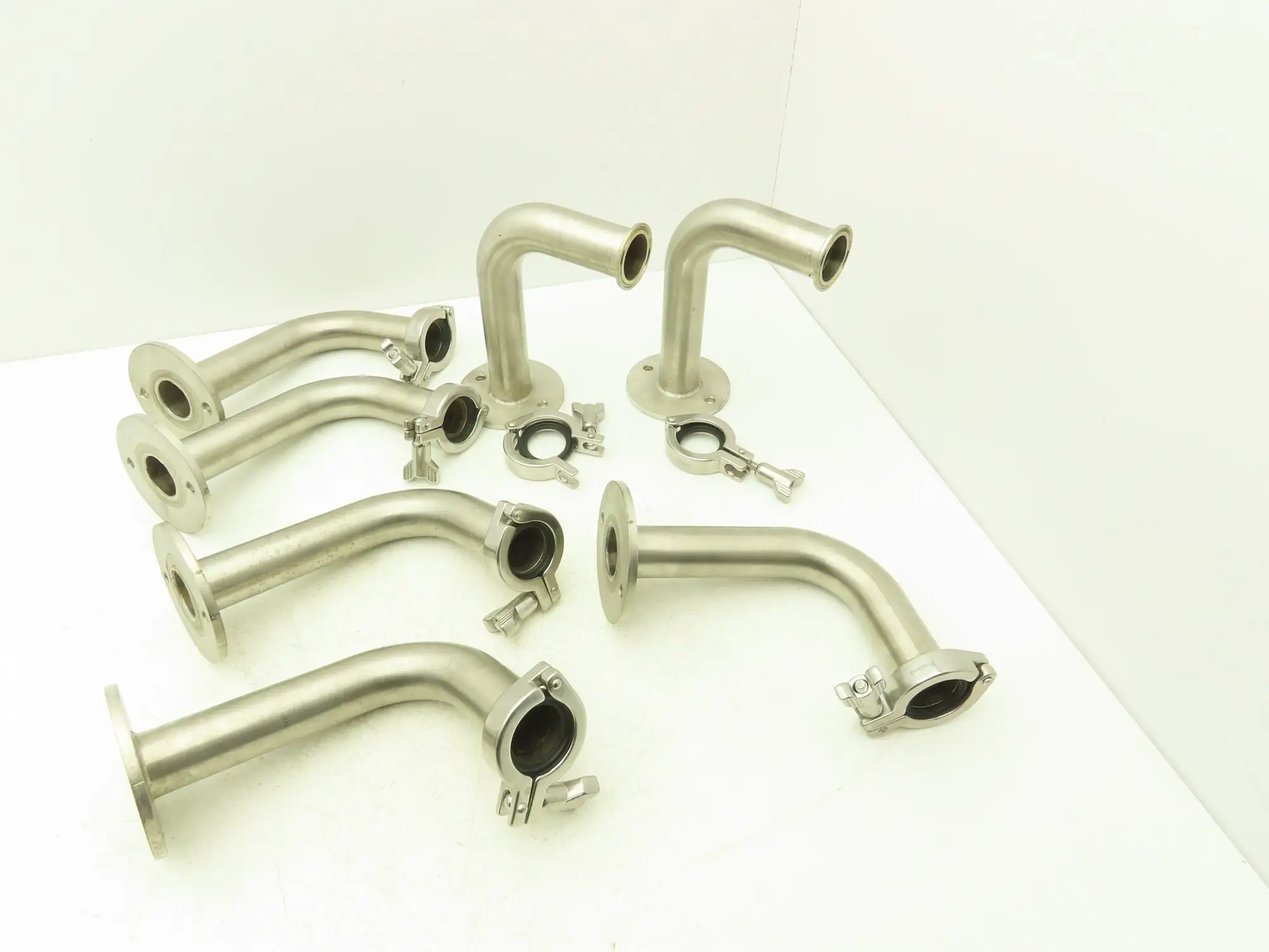 Stainless Sanitary 90° Long Elbow 1.5" Tri-Clamp x Flanged 2-Bolt  Lot of 7