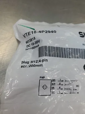 SICK VTE18-4P2940 (6013515) Proximity Sensor, 10-30VDC. 5E-3/4