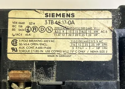 Used SIEMENS 3TB44-17-0A Miscellaneous Equipment (Electrical & Power) Ohio US | Surplus Asset Holdings #1240574