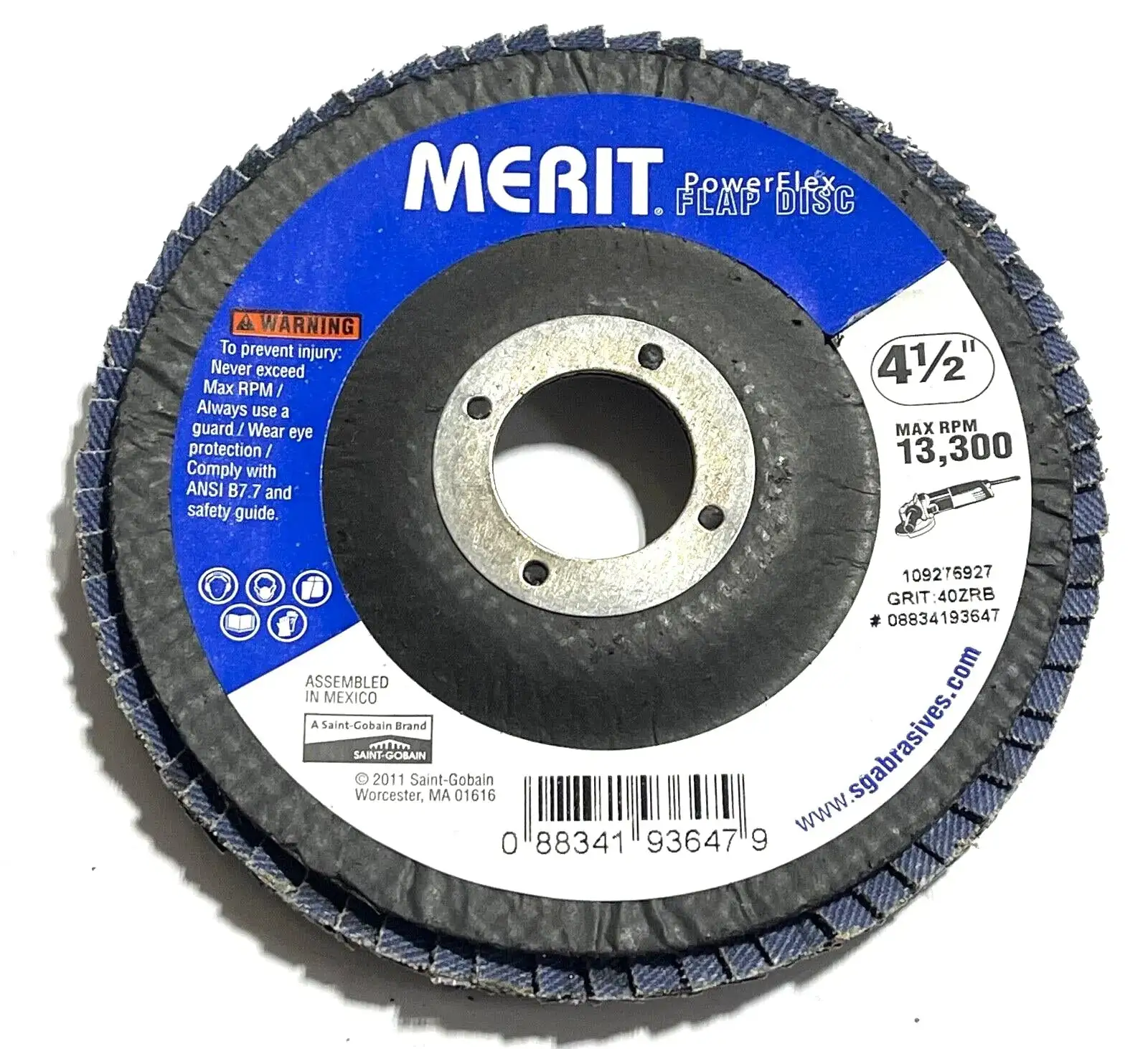 Merit 4-1/2" x 1/4" x 7/8" Flap Discs Zirconia Alumina 40 Grit Coarse 10 Pack