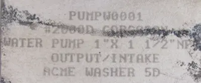 REFURBISHED CORCORAN 2000D WATER PUMP 1" x 1-1/2"