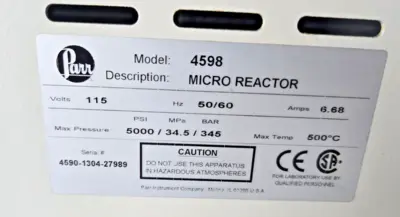Parr Instrument 4598 Stirred Micro Reactor Pressure Vessel 500 °C 932°F 5000 PSI