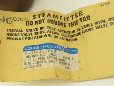 Johnson Controls Brass Valve 1" NPT  9-13PSIG w/V-3000-1 Diaphragm Actuator
