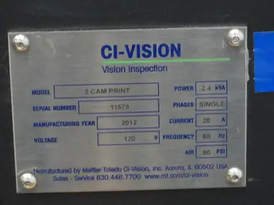 Mettler Toledo 2 CAM PRINT CI-Vision Inspection System 2.4kva 2 Camera Type