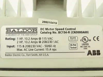 Baldor BC154-R Reversing DC Motor Control 90-180VDC 1-2Hp 115 & 208/230V In-READ