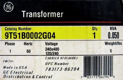 NEW GENERAL ELECTRIC 9T51B0002G04 TRANSFORMER 0.050 KVA 60HZ