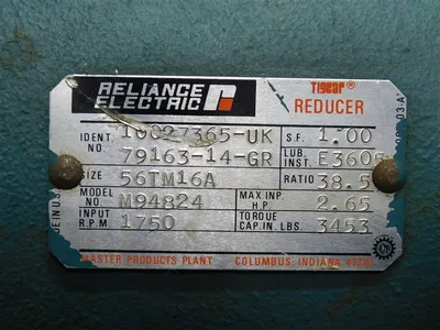 Reliance Electric M94824 Inline Tigear Reducer 56TM16A 1750RPM Ratio 38.5 Used