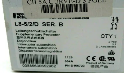 NEW SPRECHER+SCHUH L8-05/2/D CIRCUIT BREAKER SERIES B L852D