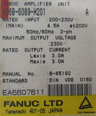 USED FANUC A06B-6089-H201 SERVO DRIVE SER.A A06B6089H201