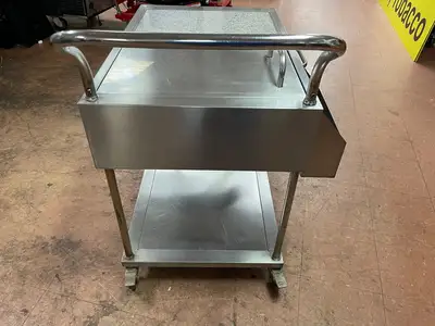 Used Falcon Restaurant Supply Used Stainless Steel Drink Serving Cart with Ice Bin, Drain and Caster Wheels Underbar Equipment Illinois US | Falcon Restaurant Supply #1376177