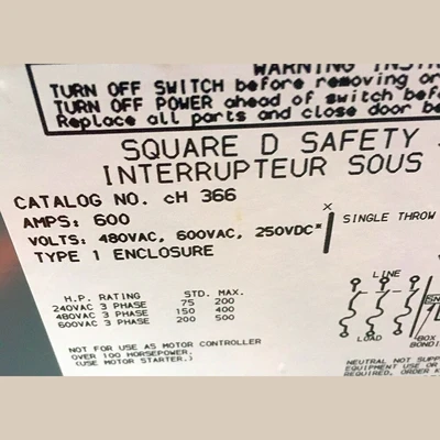 Square D 600 Amp 600 V Fusible Disconnect
