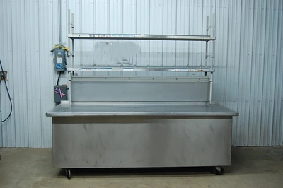 142-0875 8' Stainless Steel Island Cabinet Pizza Prep Table w/ Shelf