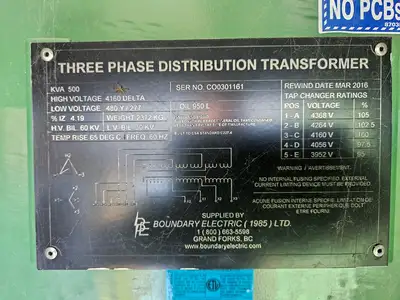 (2016) 500 kVA Pad Mounted Oil Transformer, 4160 pri. volts, 480Y/277 sec. volts