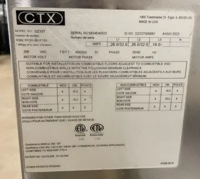 182-0063 2023 Middleby Marshall DZ33T CTX Electric Infrared Single Conveyor Oven