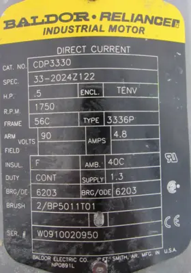 USED BALDOR CDP3330 MOTOR 90VDC .5HP 56C