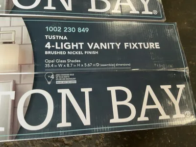(4) Hampton Bay Tustna 4-Light Vanity Light Fixtures, Brushed Nickel Finish, Opal Glass Shades, 35.4...