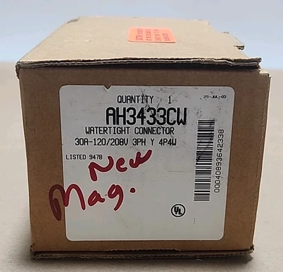 *NEW* Cooper AH3433CW Watertight Connector 30A-120/208V 3~Ph Y 4P4W + Warranty!
