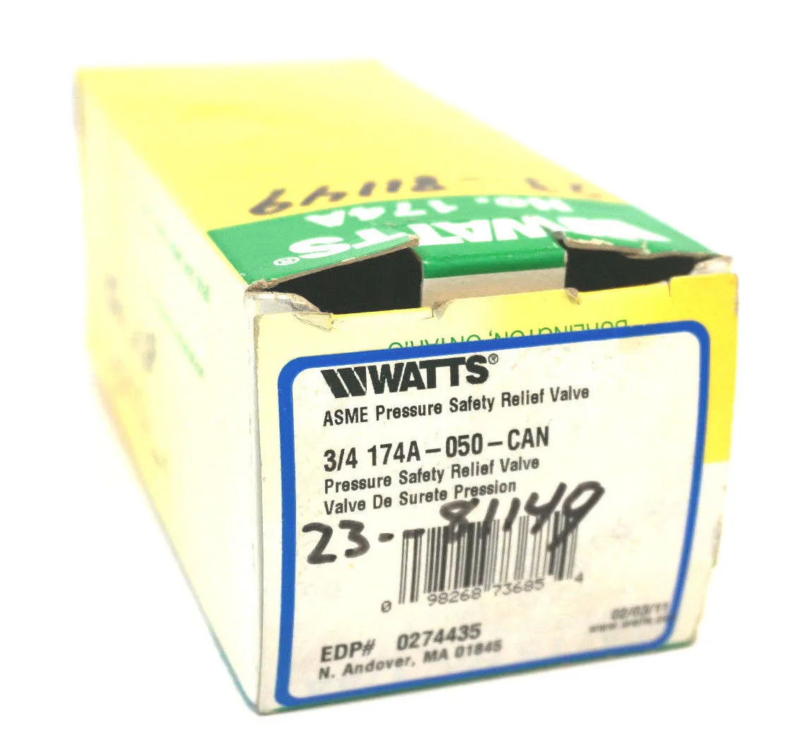 NEW WATTS REGULATOR 174A-050-CAN SAFETY RELIEF VALVE 3/4" 174A050CAN