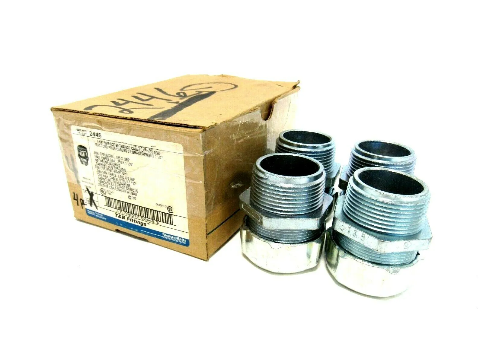 NEW BOX OF 4 THOMAS & BETTS 2446 SERVICE ENTRANCE CABLE CONNECTOR 1-1/4"