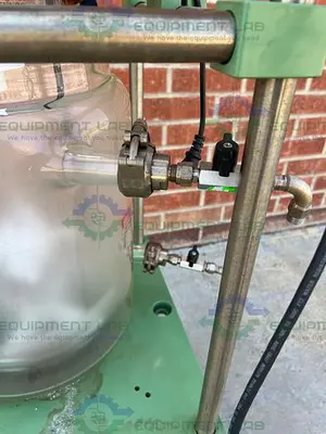 USED CHEMGLASS 20 LITER JACKETED GLASS REACTOR W/ CHEMGLASS OVERHEAD STIRRER