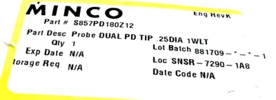 NEW MINCO S857PD180Z12 PROBE DUAL PD TIP .25DIA