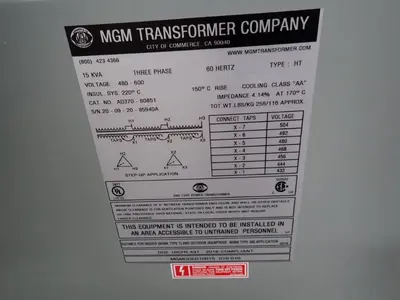 USED MGM TRANSFORMER CO. AD370BO851