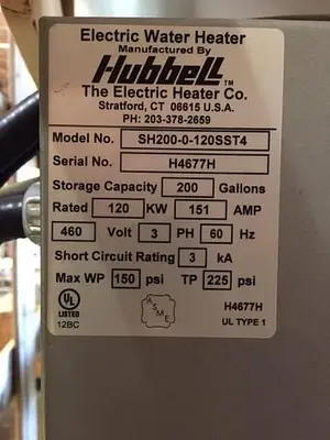 NEW MODEL SH HUBBELL WATER HEATER ELECTRIC STORAGE TANK BRAND NEW SH-200-0-120SST4