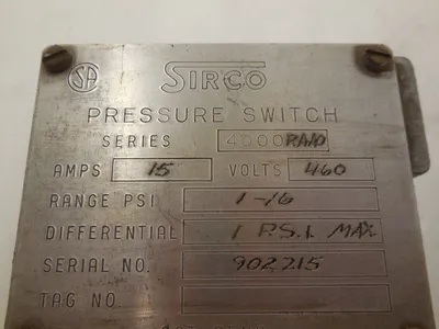 SIRCO SERIES 400 RAA0 PRESSURE SWITCH 400RAA0