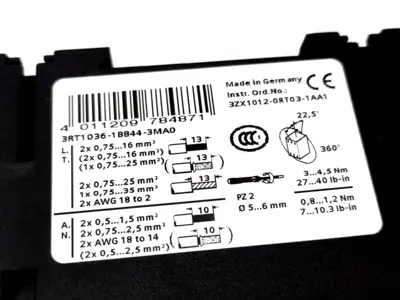 3RT1036-1BB44-3MA0 | Siemens  Contactor, 2NO 2NC 3-Pole, 24VDC Coil - New Other