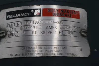 RELIANCE ELECTRIC F51A0304M-XK UNIBRAKE / P56H5079N DUTY AC MOTOR MASTER #M-44