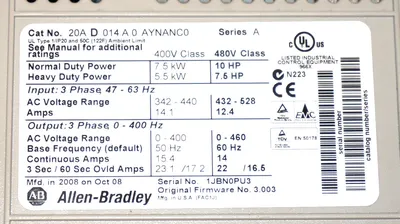ALLEN BRADLEY 20AD014A0AYNANC0 POWERFLEX 70 W/ 20-HIM-A3 LCD HIM