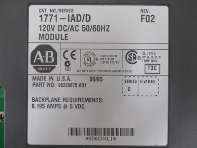 Allen Bradley 1771-IAD/D 120V DC/AC Input Module Rev. F02 Used