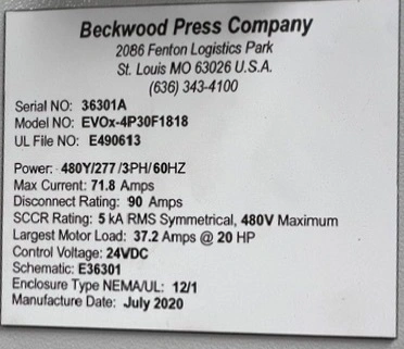 USED 2020 BECKWOOD EVOx-4P30F1818