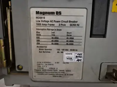 Magnum DS 600V 3200A 65kA Switchgear Lineup w/ MDS616 & MDS632 Breakers