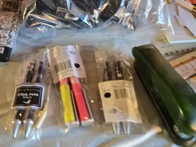 Office Supplies Lot including Storage Drawers, Rulers, and Desk Accessories